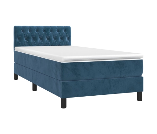 Cama box spring colchón y LED terciopelo azul oscuro 90x190 cm