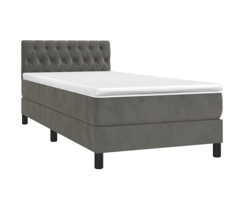 Cama box spring colchón y LED terciopelo gris oscuro 90x200 cm