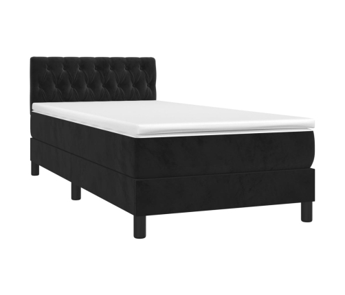 Cama box spring colchón y LED terciopelo negro 90x200 cm