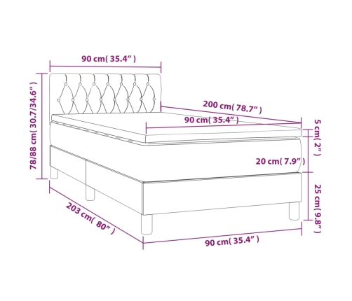 Cama box spring colchón y LED terciopelo negro 90x200 cm