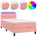 Cama box spring colchón y LED terciopelo rosa 100x200 cm