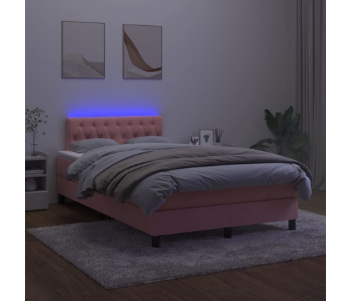 Cama box spring colchón y LED terciopelo rosa 120x200 cm