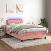 Cama box spring colchón y LED terciopelo rosa 120x200 cm