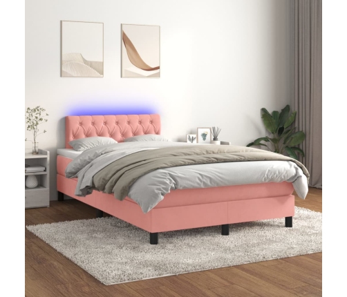 Cama box spring colchón y LED terciopelo rosa 120x200 cm