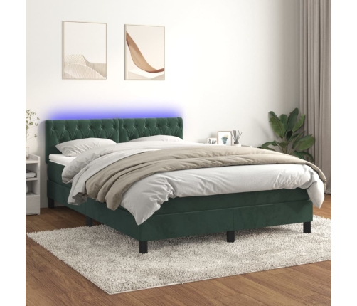 Cama box spring colchón y LED terciopelo verde oscuro 140x190cm