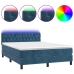 Cama box spring colchón y LED terciopelo azul oscuro 140x190 cm