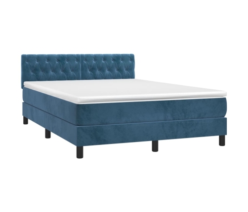 Cama box spring colchón y LED terciopelo azul oscuro 140x190 cm