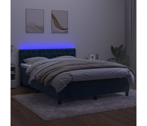 Cama box spring colchón y LED terciopelo azul oscuro 140x190 cm