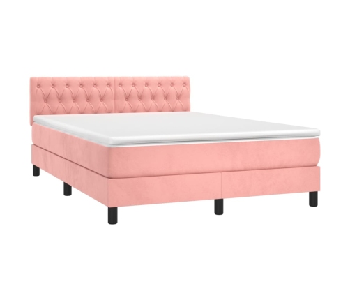 Cama box spring colchón y LED terciopelo rosa 140x190 cm