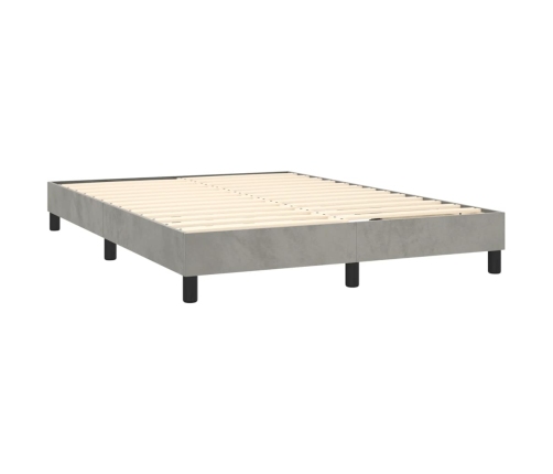 Cama box spring colchón y LED terciopelo gris claro 140x200 cm