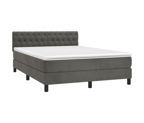 Cama box spring colchón y LED terciopelo gris oscuro 140x200 cm