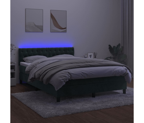 Cama box spring colchón y LED terciopelo verde oscuro 140x200cm