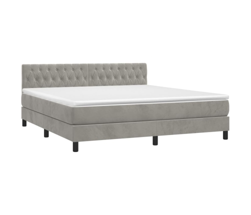 Cama box spring colchón y LED terciopelo gris claro 160x200 cm