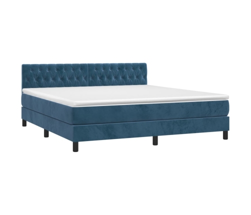 Cama box spring colchón y LED terciopelo azul oscuro 160x200 cm