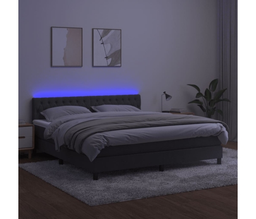 Cama box spring colchón y LED terciopelo gris oscuro 180x200 cm