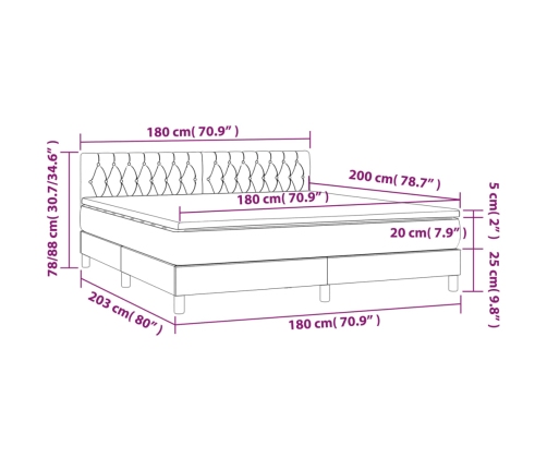 Cama box spring colchón y LED terciopelo gris oscuro 180x200 cm