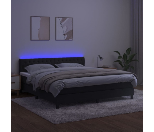 Cama box spring colchón y LED terciopelo negro 180x200 cm