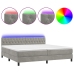 Cama box spring colchón y LED terciopelo gris claro 200x200 cm