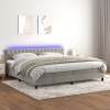 Cama box spring colchón y LED terciopelo gris claro 200x200 cm