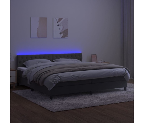 Cama box spring colchón y LED terciopelo gris oscuro 200x200 cm