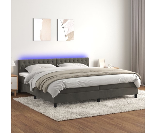 Cama box spring colchón y LED terciopelo gris oscuro 200x200 cm