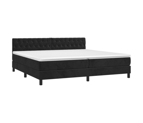 Cama box spring colchón y LED terciopelo negro 200x200 cm