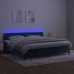 Cama box spring colchón y LED terciopelo azul oscuro 200x200 cm