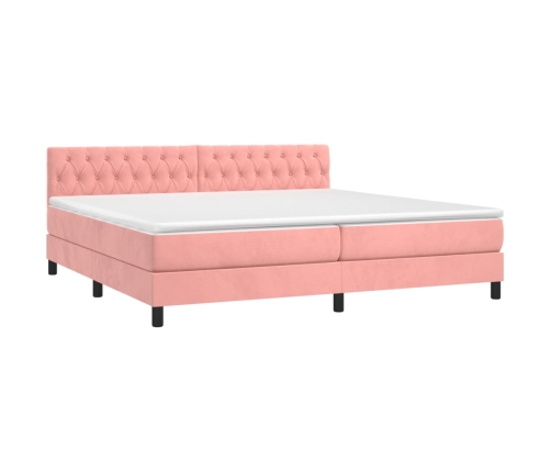 Cama box spring colchón y LED terciopelo rosa 200x200 cm