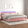 Cama box spring colchón y LED terciopelo rosa 200x200 cm