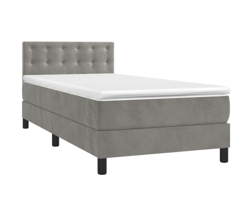 Cama box spring colchón y LED terciopelo gris claro 80x200 cm