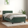 Cama box spring colchón y LED terciopelo verde oscuro 80x200 cm