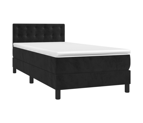 Cama box spring colchón y LED terciopelo negro 90x190 cm