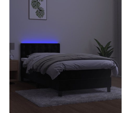 Cama box spring colchón y LED terciopelo negro 90x190 cm