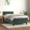 Cama box spring colchón y LED terciopelo verde oscuro 90x190 cm