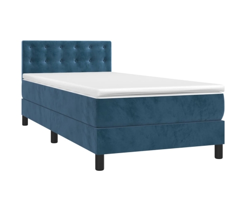 Cama box spring colchón y LED terciopelo azul oscuro 90x190 cm