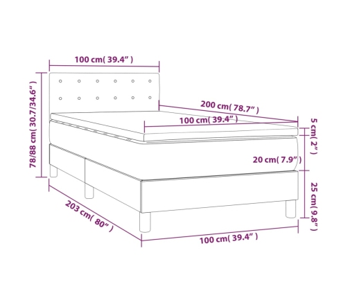 Cama box spring colchón y LED terciopelo azul oscuro 100x200 cm