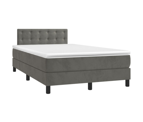 Cama box spring colchón y LED terciopelo gris oscuro 120x200 cm