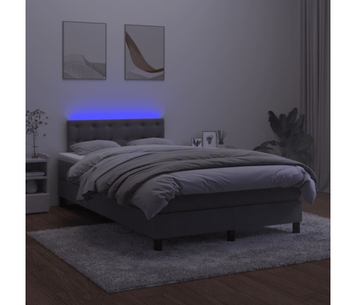 Cama box spring colchón y LED terciopelo gris oscuro 120x200 cm