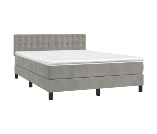 Cama box spring colchón y LED terciopelo gris claro 140x200 cm