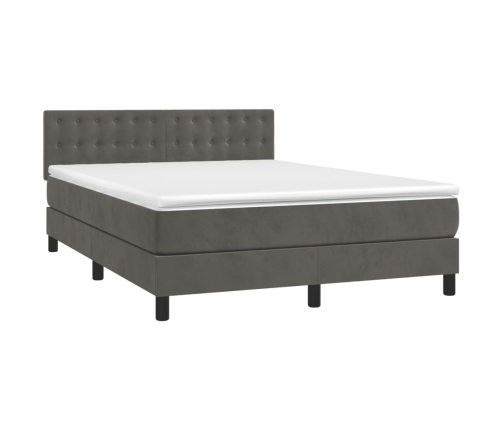 Cama box spring colchón y LED terciopelo gris oscuro 140x200 cm