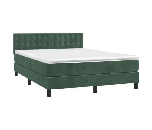Cama box spring colchón y LED terciopelo verde oscuro 140x200cm