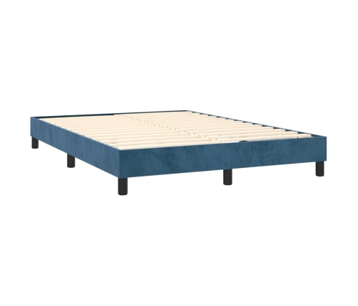 Cama box spring colchón y LED terciopelo azul oscuro 140x200 cm