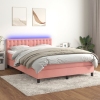 Cama box spring colchón y LED terciopelo rosa 140x200 cm