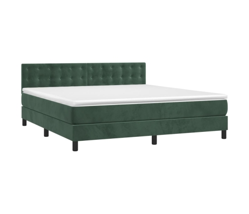 Cama box spring colchón y LED terciopelo verde oscuro 160x200cm