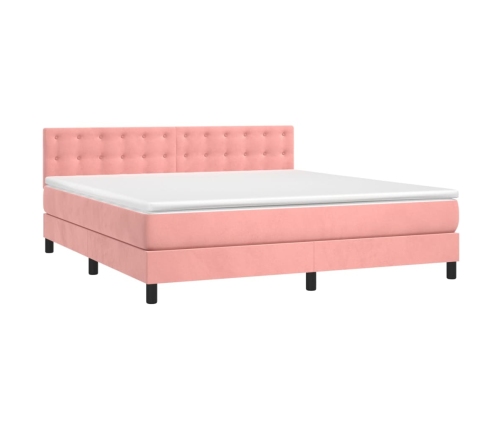 Cama box spring colchón y LED terciopelo rosa 160x200 cm