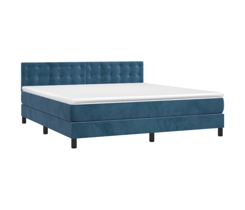 Cama box spring colchón y LED terciopelo azul oscuro 180x200 cm