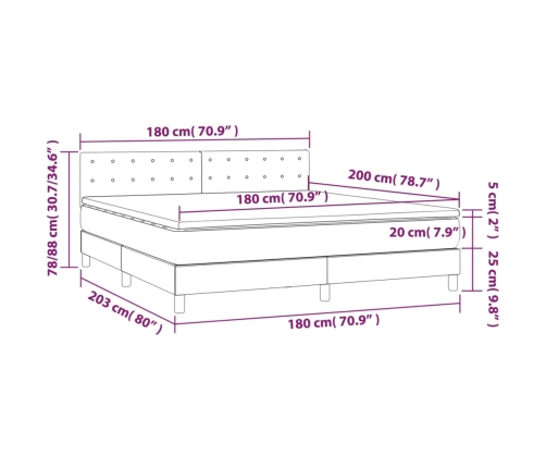 Cama box spring colchón y LED terciopelo rosa 180x200 cm