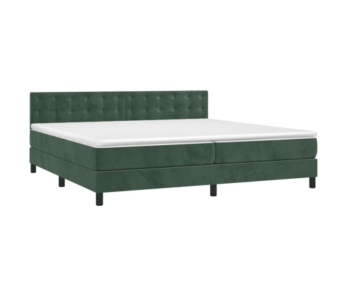 Cama box spring colchón y LED terciopelo verde oscuro 200x200cm