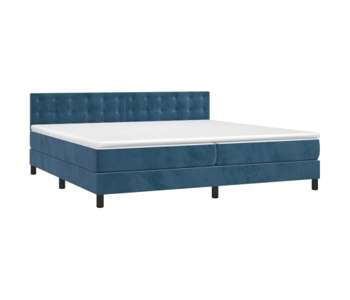 Cama box spring colchón y LED terciopelo azul oscuro 200x200 cm