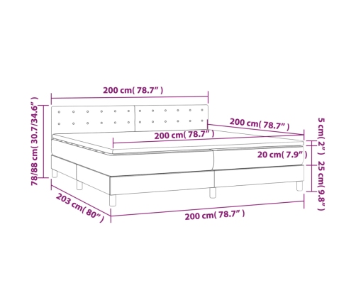 Cama box spring colchón y LED terciopelo azul oscuro 200x200 cm